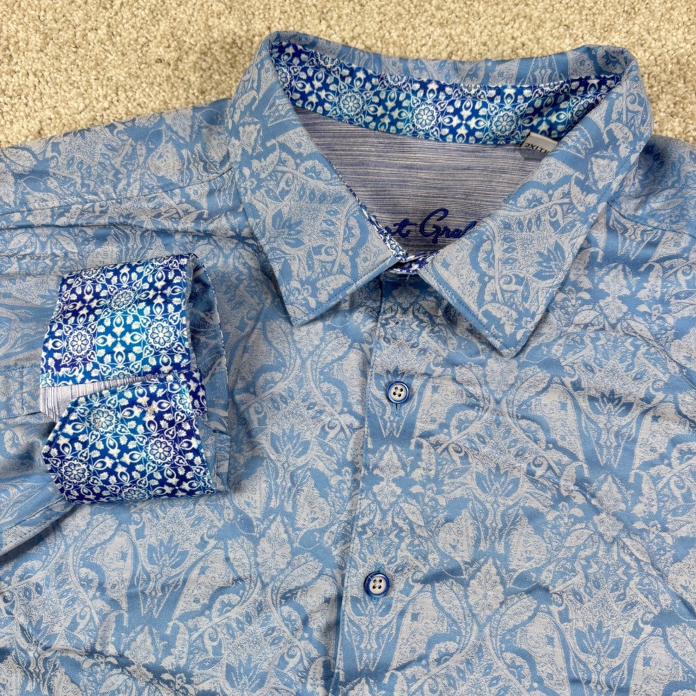 Robert Graham Button Down Shirt Mens 2XLT Blue Paisley Damask Long Sleeve